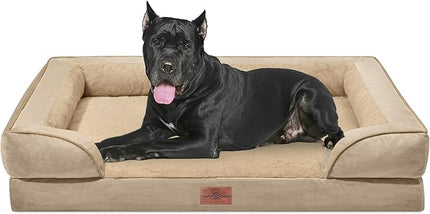 Comfort Expression Waterproof Orthopedic Foam Dog Beds for Extra Large Dogs Sofa Pet Bed Washable Removable Cover with Zipper and Bolster(53 x 42 Inch, Light Brown)