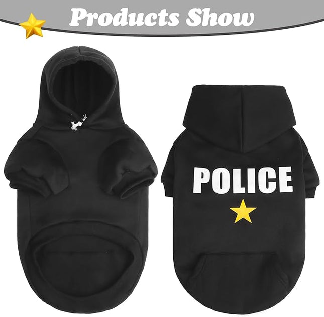 BINGPET Police Dog Hoodies Puppy Sweater Cold Weather Dog Coats Soft Brushed Fleece Pet Clothes Hooded Sweatshirt for Dog Cat