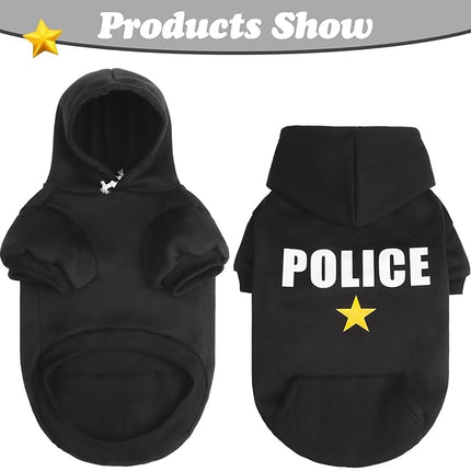 BINGPET Police Dog Hoodies Puppy Sweater Cold Weather Dog Coats Soft Brushed Fleece Pet Clothes Hooded Sweatshirt for Dog Cat