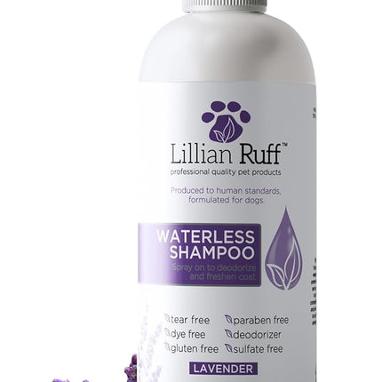 Lillian Ruff Waterless No-Rinse Dog Dry Shampoo Spray with Hydrating Essential Oils - pH-Balanced Dry Shampoo for Dogs - Clean, Condition, Detangle & Deodorize Dry, Sensitive Skin (Lavender)