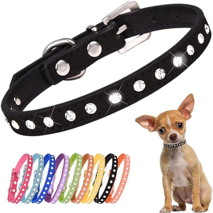 Black Bling Dog Collar XXS, Pretty Sparkle Diamond Kitten Collar Crystal Jewel Glitter Rhinestone Puppy Collar for XXS Xs Small Medium Pet Female Dogs Girl Cats, XXSmall