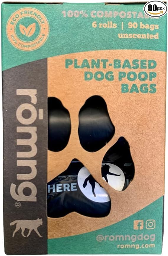 Compostable Dog Poop Bags, Plant-Based, TUV Certified, Unscented, Leak-Proof, 12 Rolls, 180 Bags, Black
