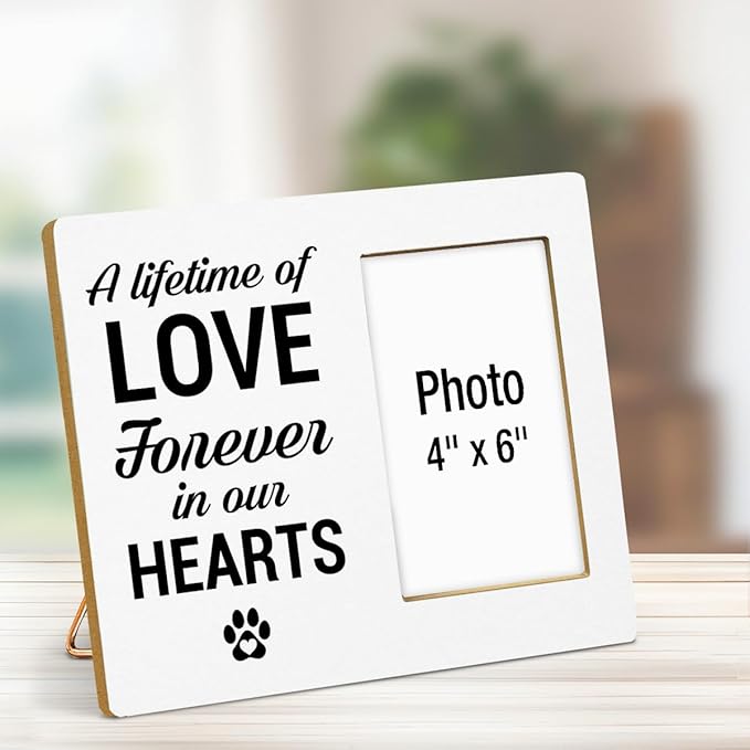 Dog Memorial Gifts for Loss of Dog Picture Frame, Pet Memorial Gifts for Dogs, Sympathy Gift for Cat Pet Lovers, A Lifetime of Love Forever in Our Hearts Wood Photo Frames, 4 x 6 Inch Photo