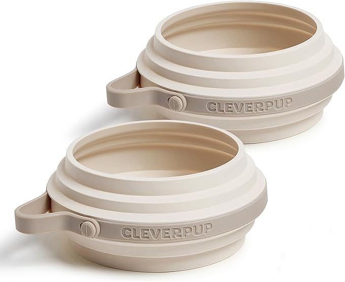 Small 7-Piece Bistro Box Dog Food Travel Kit, 6-Cup Kibble Storage, 2 Silicone Bowls, Mat & Scoop - Premium Portable Pet Food Kit for Weekends, Overnights, Daycare & Camping, Sand