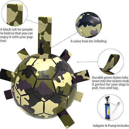 QDAN Dog Toys Soccer Ball, Interactive Toys for Tug of War, Dog Water Toy, Durable Dog Balls for Medium Large Dogs, Camouflage(8 inch)