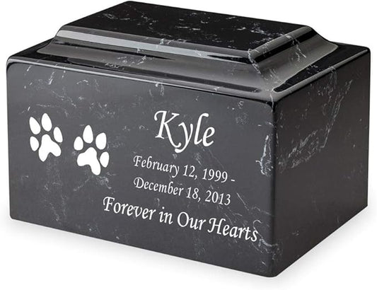 Mainely Urns Ebony Dog Paw Prints Pet Cremation Urn for Ashes - Personalize with Name, Date, and Sentiment - Cultured Marble - 210 Cubic Inch for a Pet Weighing up to 210 Pounds