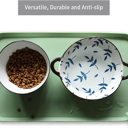 Hoki Found Silicone Non Slip Pet Food Mats - Bowl Placemat for Dogs Cats - Waterproof for Carpet - Jade