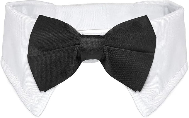 Dog Bow Tie, KOOLMOX Pet Bowtie Collar Black, Adjustable White Pet Tuxedo Collar with Black Dog Neck Bow Tie for Medium Large Boy Dogs Wedding Formal Tuxedo Suit Tux Outfits Birthday Costumes