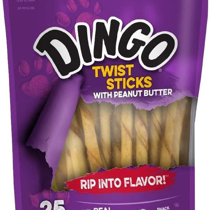 Dingo Twist Sticks with Peanut Butter; Rawhide Treats for Small, Medium, and Large Dogs 25-Count