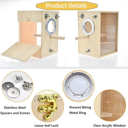 Bird Nest Box Parakeet Breeding Nest Box Bird Nest House Wooden Acrylic Transparent Breeding Box for Finch Lovebirds Cockatiel Budgie Conure Parrot