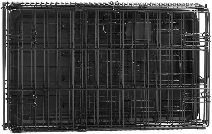 Amazon Basics Durable, Foldable Metal Wire Pet Crate with Tray, Portable and Sturdy for Travel, Single Door, Divider Panel, Perfect Size for Small Dogs, 22 x 13 x 16 in, Black