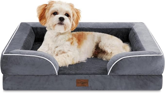 Comfort Expression Orthopedic Dog Bed for Medium Dogs 28x19 Inch, Waterproof Supportive Egg Crate Foam Medium Pet Bed with Removable Bolster, Dog Couch with Washable Cover & Non-Slip Bottom, Dark Grey