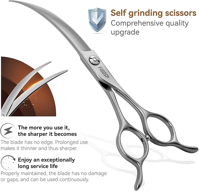 Professional 45°Curved Grooming Scissors for Dogs 6.5 in Big Arc Curved Shears for Professional Groomer Japan VG10 High-carbon Steel Right Hand Matte