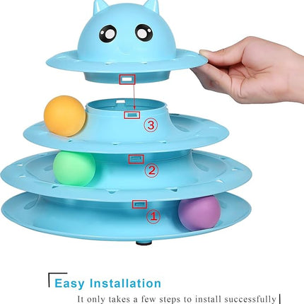 UPSKY Cat Toy Roller 3-Level Turntable Cat Toys Balls with Six Colorful Balls Interactive Kitten Fun Mental Physical Exercise Puzzle Kitten Toys.