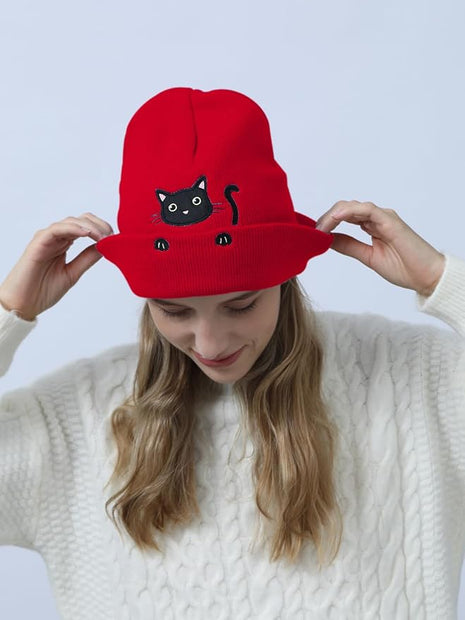 Women’s Cat Beanie Cute Cat Lover Gifts Animal Knitted Hats Christmas Stocking Stuffers for Women Girls