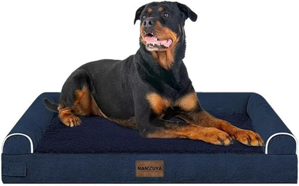 Large Dog Bed Orthopedic Washable: Beds Bolster XL Bed Large Big Dogs Memory Foam Couch Sofa Waterproof with Removable Cover - Navy Blue
