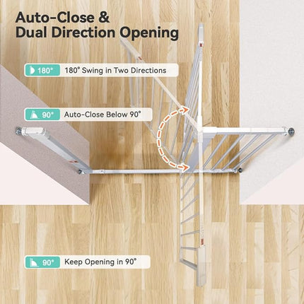 COMOMY 30" Tall Baby Gate for Stairs Doorways, Fits Openings 29.5" to 43.3" Wide, Auto Close Extra Wide Dog Gate for House, Pressure Mounted Easy Walk Through Pet Gate with Door, White