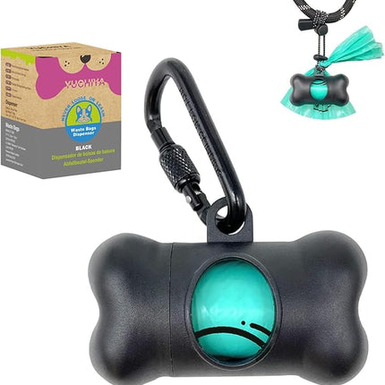 Dog Poop Pickup Bags Holder Dispenser with Standard-Sized Leak-Proof Scented Doggy Waste Bags and Carabiner with Safety Lock&Fastener Never Loose on Leash Lead Again (1 Holder 15 Bags, Black)