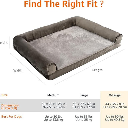 Amazon Basics Dog Bed with Cooling Gel Memory Foam, Pressure-Relief Support for Dogs up to 90lbs, Non-Slip Bottom, Machine Washable Cover, Extra Large Sized (44" x 35"), Taupe