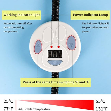 NAMSAN Heated Cat Bed, 7-Level Adjustable Temperature Rabbit Warming Mat, Outdoor/Indoor Dog Cage Heating Pad with Chew Resistant Cord, Blue