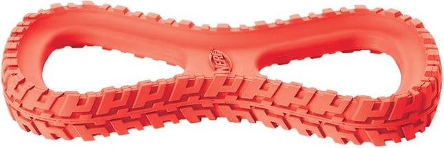 Nerf Dog Rubber Tug Dog Toy with Interactive Tire Track Texture, Lightweight, Durable and Water Resistant, for Medium/Large Breeds, Single Unit, Red