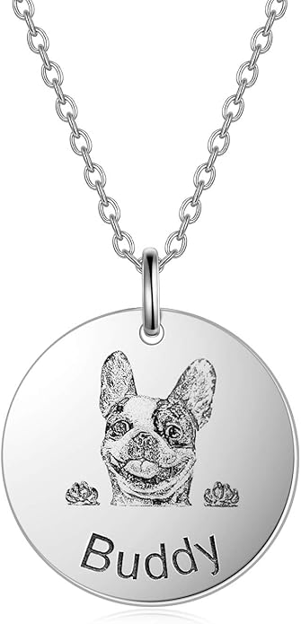 LONAGO 925 Sterling Silver Custom Dog Cat Portrait Photo Necklace Personalized Pet Engraved Picture Pendant Memorial Gift Name Jewelry for Women Mom