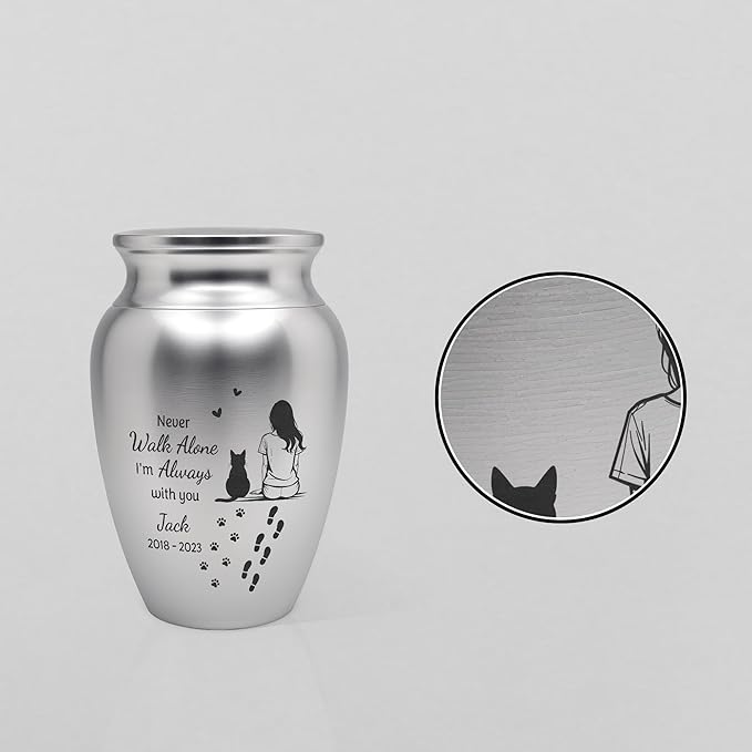 Artsy Woodsy Personalized Pet Memorial Cat Mini Urns Stainless Steel Decorative Keepsake Urns for Ashes 2.56 inch, Gifts for Cat Mom Dad Lovers Accessories in Loving Memory Loss (09, 2.56x1.77, Cat)