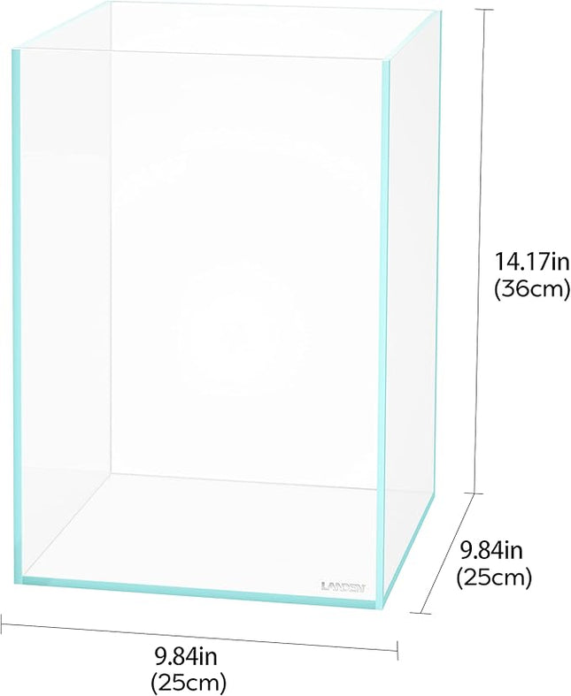 LANDEN Tall Tank Rimless Low Iron Tank 5.5GAL 9.8" L × 9.8" W × 14.2" H(25X25X36) cm Small Aquascape Fish Tank, Vertical Aquascape Tank, Black Leveling Mat Included