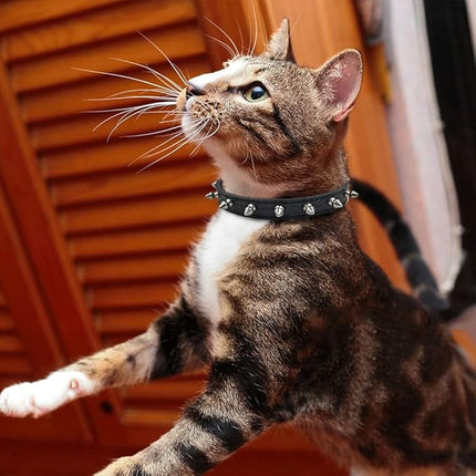 Enjoying Spiked Cat Collar, Leather Spikes Dog Collars for Cats Small Dogs, Adjustable Pet Collar with Rings, Black XS