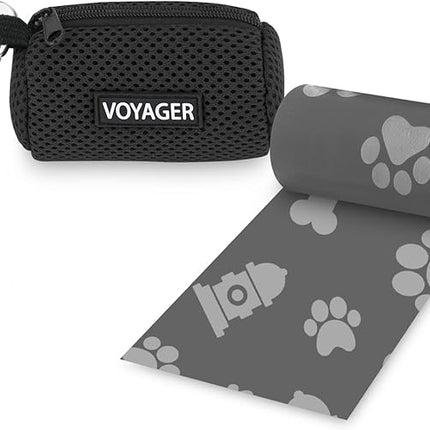 Best Pet Supplies Dog Poop Bag Holder Leash Attachment with 15 Bags, Black, Reusable Mesh Dispenser Pouch for Travel, Walking, Park, and Outdoor Use, Soft and Durable with Clip-On