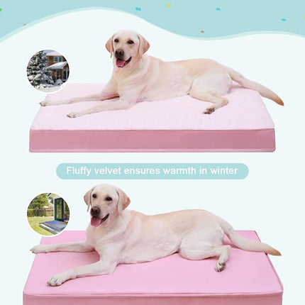 KSIIA Orthopedic Dog Bed - Waterproof & Washable with Removable Cover, Deluxe Plush Egg Crate Foam Design for Large Dogs, 41x27 Inch Pink Dog Crate Bed