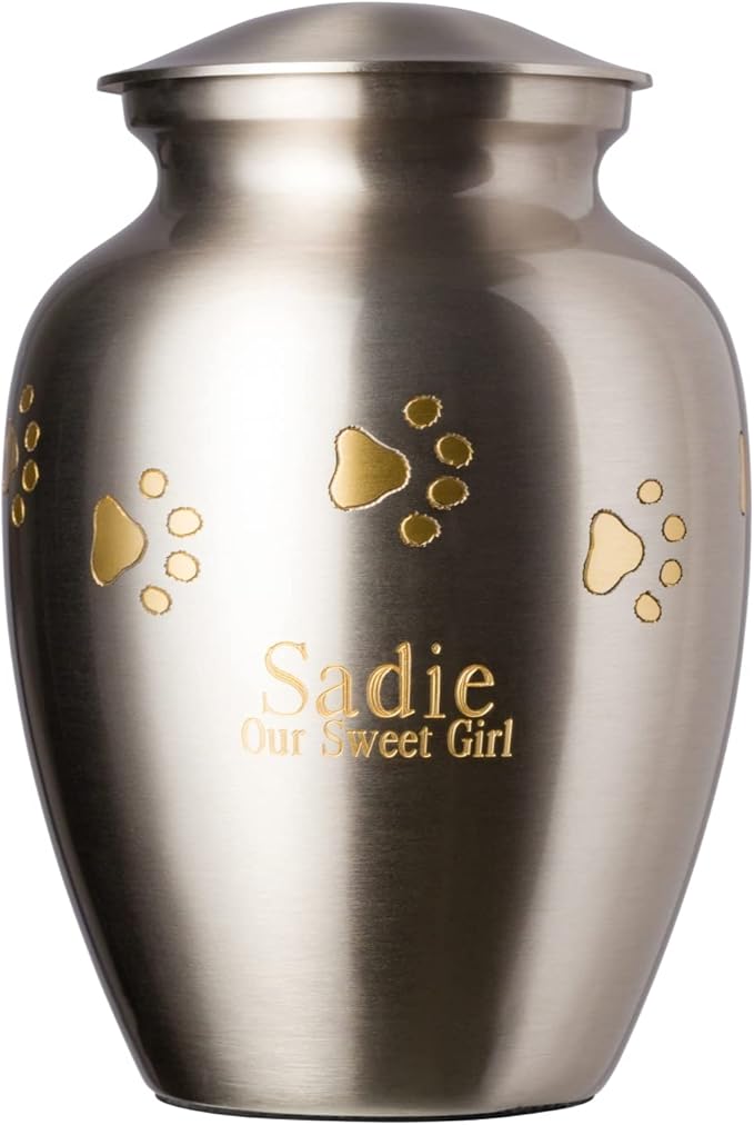 Ottillie Paws Elite Series Personalized Pet Urn for Dogs and Cats - Pet Memorial Urns with Custom Engraving (Pewter, Horizontal, Brass, X-Large)