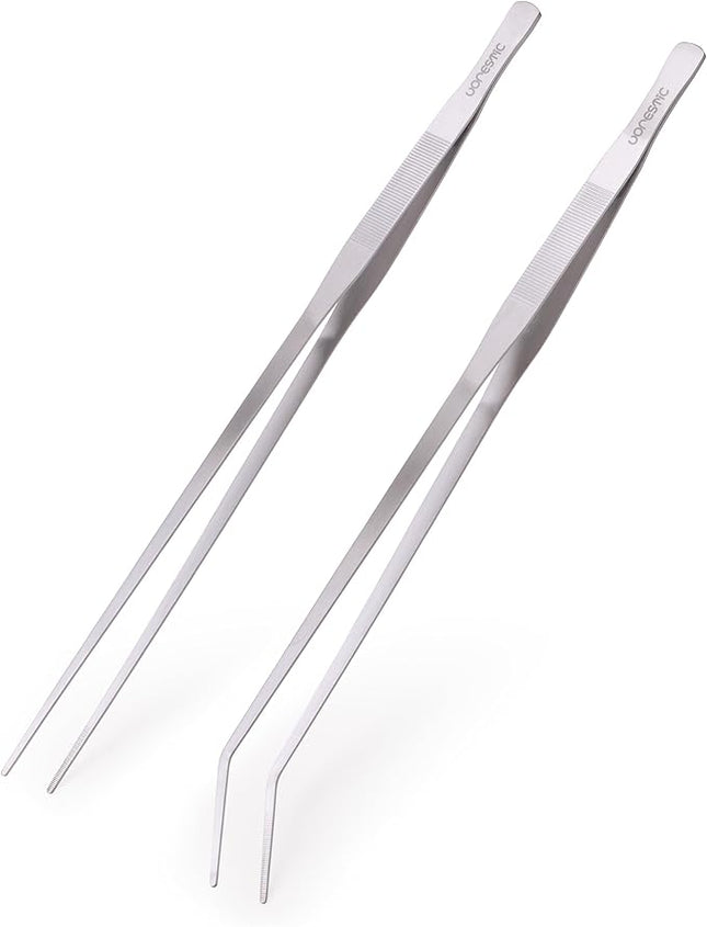 VORESTIC 2 Pcs Heavy Duty Reptile Feeding Tongs, Aquarium Tweezers 18 Inch, Straight and Curved Extra Long Tweezers, Reptile Tongs, Aquarium Tongs, Aquarium Tweezers Extra Long