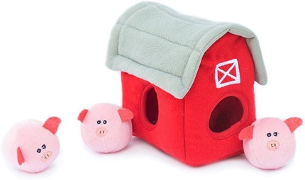 ZippyPaws Burrow- Interactive Dog & Puppy Toys for Boredom, Stimulating Pet Products to Keep Them Busy, Hide & Seek Plush Dog Puzzles, Squeaky Toy for Enrichment, for Small & Medium Dogs- Pig Barn