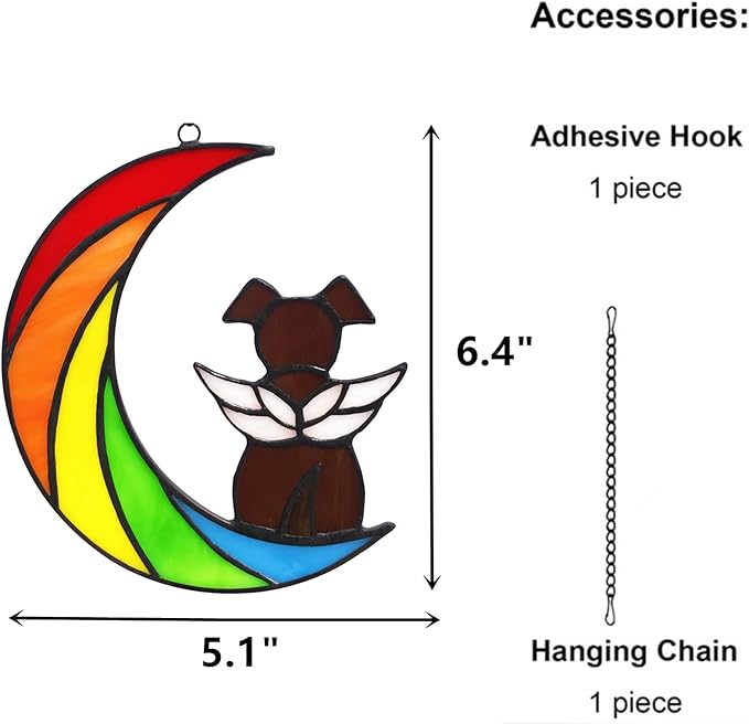 Stained Glass Rainbow Bridge Brown Dog Memorial Gifts for Loss of Dog Sympathy Remembrance Suncatcher, Thoughtful Pet Loss Bereavement Gifts in Memory of Pet Passing Away Window Hanging.
