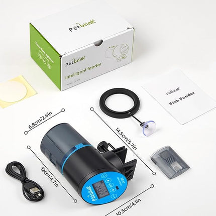 Automatic Fish Feeder for Aquarium - Rechargeable Fish Food Auto Dispenser Vacation Turtle Feeder with USB Charger Cable，LCD Screen, Customized Schedule (Blue)