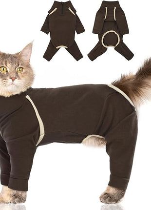 Cat Pajamas - Coffee, L - Prevents Hair Loss, Sticky Hair Clothes, Sphynx Clothes, Anti-Licking or Skin Disease Recovery Suit for Female Cats, Pet Apparel Onesie