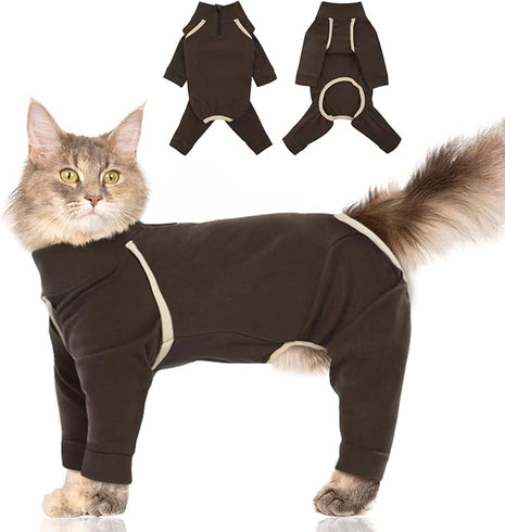 Cat Hair Sticky Onesie - Coffee, XL - Cat Clothes for Cats Only Male Pajamas, Sphynx Cat Clothes, Pants for Cat, Anti-Licking or Skin Disease Recovery Suit for Cats