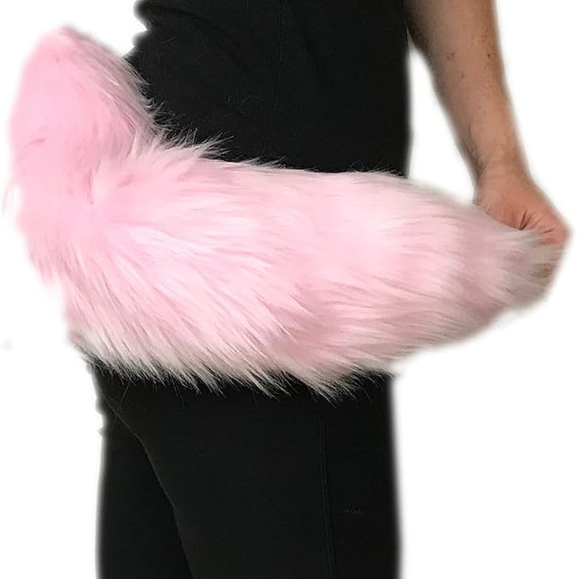 Bianna Creations Long Faux Fur Animal Luxury Tail, Cosplay Fursuit Fursona,Costume Dress Up Pet Play Furry Accessory (20", Baby Pink)