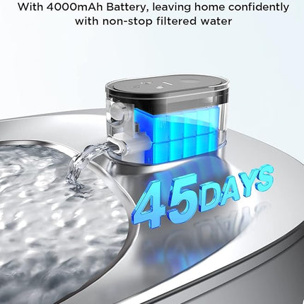 Cordless Cat Water Fountain, Battery Operated, 4L/135fl oz Stainless Steel Pet Water Fountain for Cats Dogs with Motion Sensor, Ultra Quiet Cat Drinking Fountain with 6 Filters (YPD-C004S)