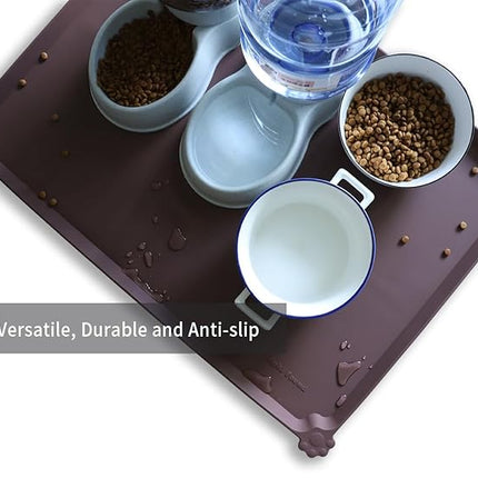 Hoki Found X-Large Silicone Non-Slip Pet Feeding Mats - Waterproof, Ideal for Dogs, Cats & Carpets - Dark Oak