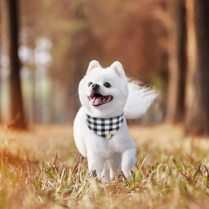 EXPAWLORER Dog Collar and Leash Set - Classic Plaid Dog Bow Tie and Dog Bandana Collar, Dog Leash Tangle Free, Adjustable Collars for Medium Dogs, Holiday Ideal Gift, M