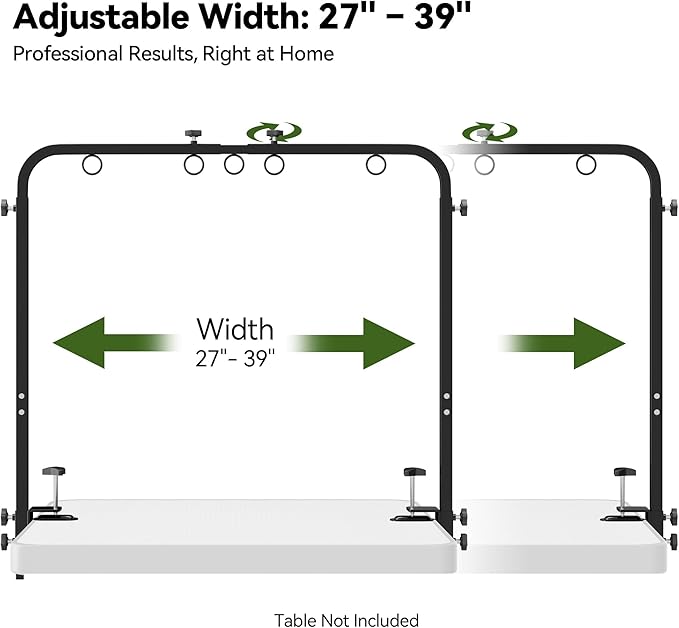 Adjustable Dog Grooming Arm for Table: 42'' Height, 27''–39'' Width, Clamp Fits Up to 2.76'', with Hammock & 2 Nooses – Portable Pet Grooming Station for Nail Trimming, Cats & Dogs at Home