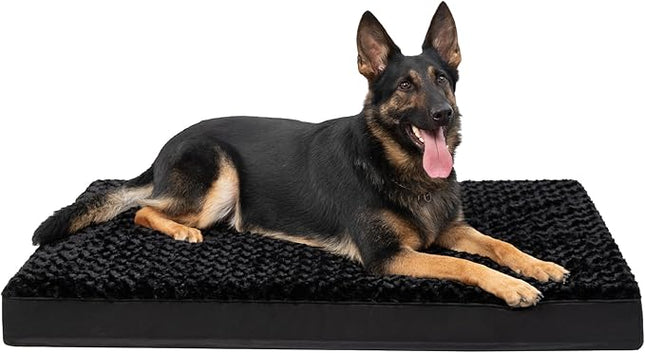 KSIIA Dog Crate Bed Waterproof Large Dog Bed Soft Rose Velvet Supportive Kennel Pad Egg Crate Foam with Removable Washable Cover & Non-Slip Bottom, 41 x 27 Inch, Black