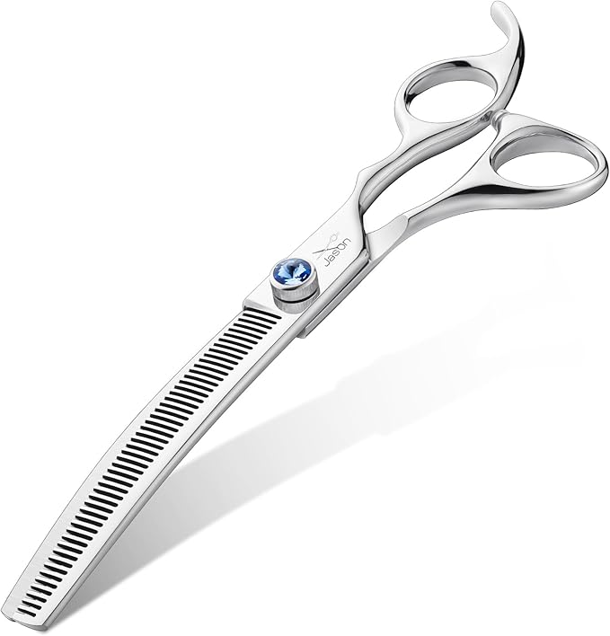 JASON 7" Curved Thinner Dog Scissors - Ergonomic Dog Grooming Scissors Silver Curved Blender Dog Shears 440C Stainless Steel Grooming Shears Professional Pet Shears For Groomer (50-Teeth)