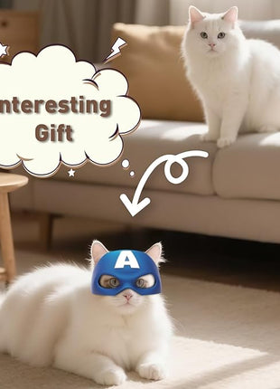 Cat Bat Mask Halloween Costumes Accessories for Cats, Cat Bat Cosplay Apparel (Medium, Blue Captain)