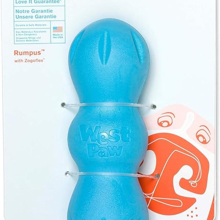 WEST PAW Zogoflex Rumpus Dog Chew Toy – Floatable Toy for Dogs, Aggressive Chewers – Puppy Chewing Toys for Catch, Fetch – Recyclable, Dishwasher-Safe, Small 5.25", Aqua Blue