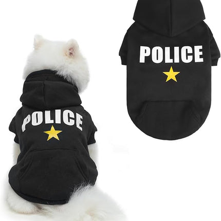 BINGPET Police Dog Hoodies Puppy Sweater Cold Weather Dog Coats Soft Brushed Fleece Pet Clothes Hooded Sweatshirt for Dog Cat