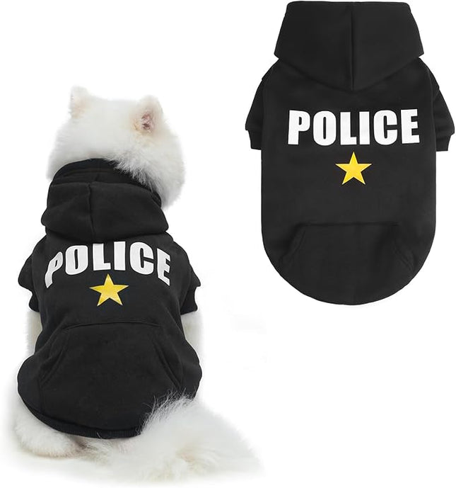 BINGPET Police Dog Hoodies Puppy Sweater Cold Weather Dog Coats Soft Brushed Fleece Pet Clothes Hooded Sweatshirt for Dog Cat