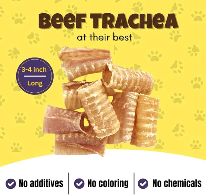 Woofley's Beef Trachea - 3-4 Inch - 50 Pack - Trachea Treats for Dogs - Natural Source of Glucosamine and Chondrotin for Joint Health - 100% Natural Beef Windpipe for Dogs